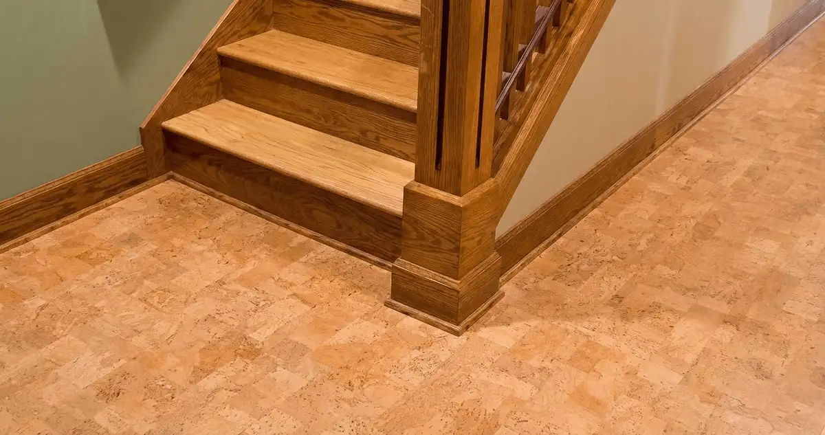 End of a staircase with cork flooring in Sarasota, FL